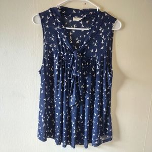 Siren Lily Petite XL semi sheer bow knot detail blouse with bird pattern